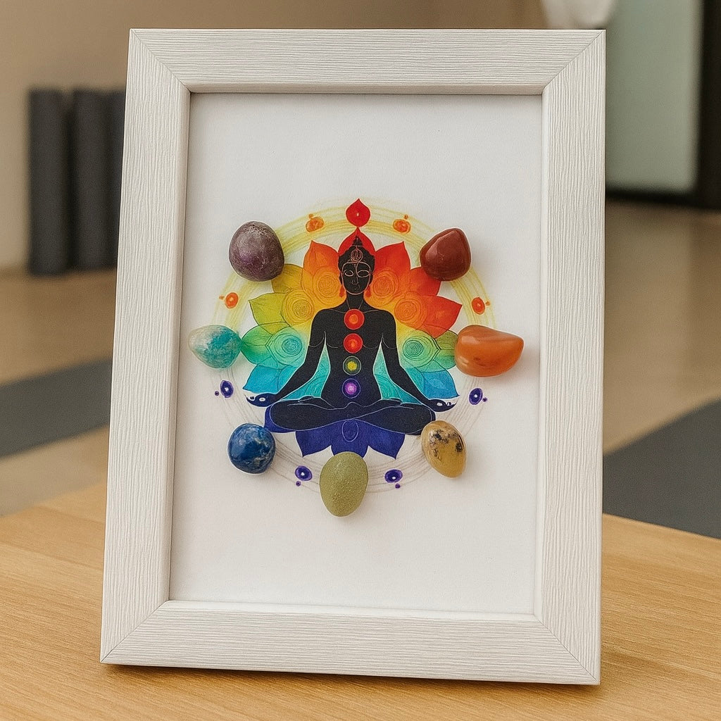 7 Seven Chakra Crystal Tumble Frame Artwork Decor