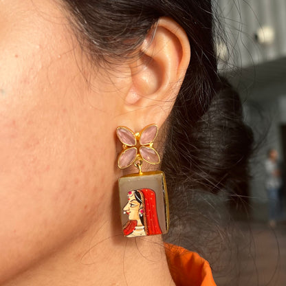 Handpainted Rajputi Princess Portrait Earrings