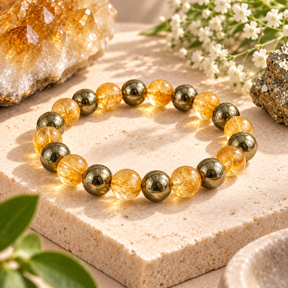 Citrine Pyrite Mix Crystal Bracelet