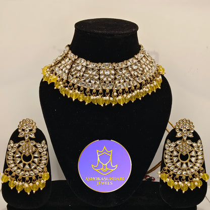 Haldi Yellow Kundan Jewellery Set with earrings