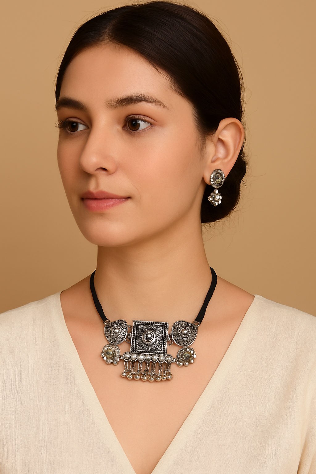Black Oxidised Set with Necklace and Earrings