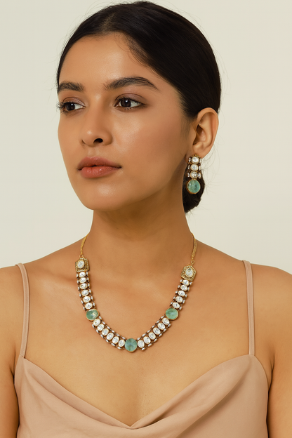 Lehra Blue Moissanite Polki Set