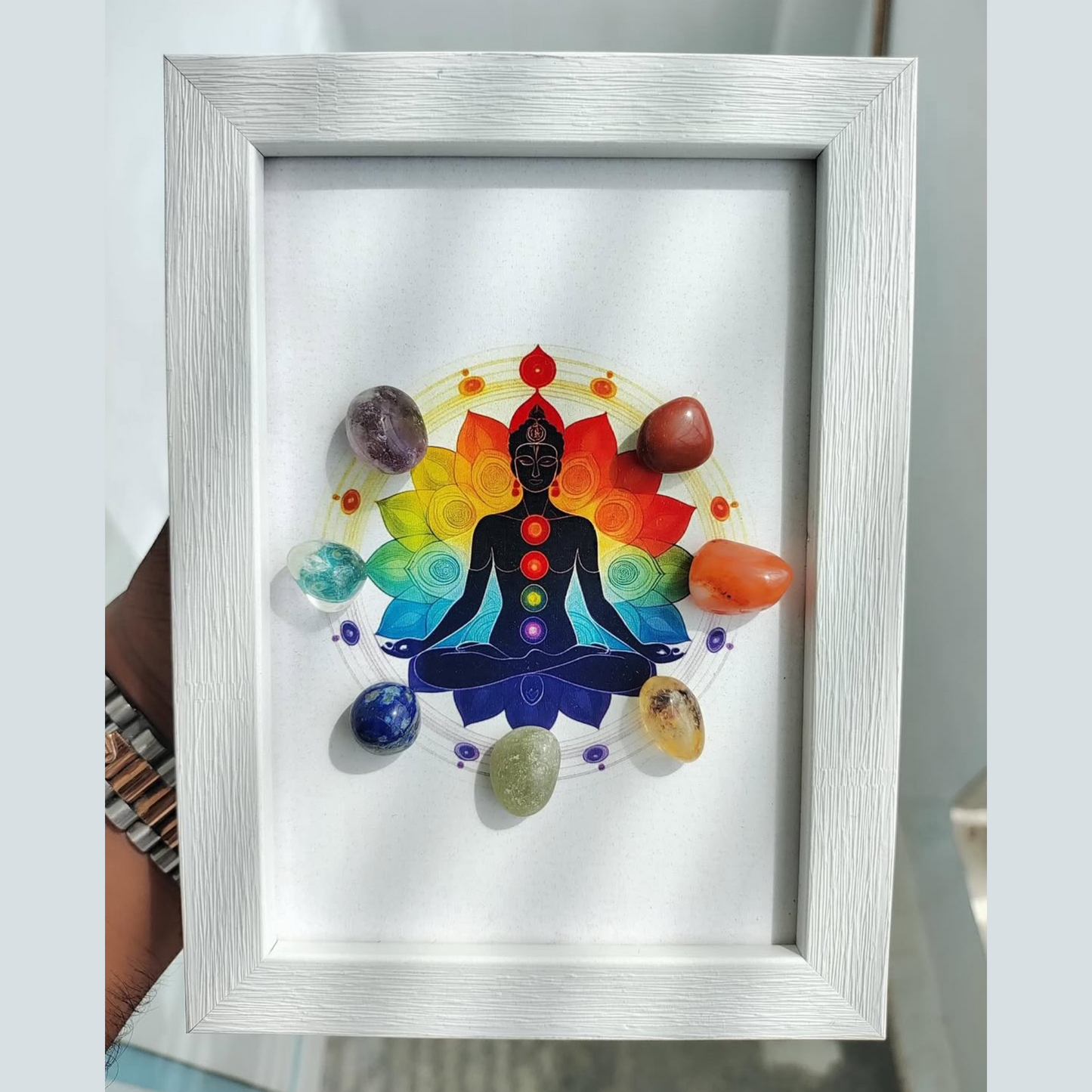 7 Seven Chakra Crystal Tumble Frame Artwork Decor