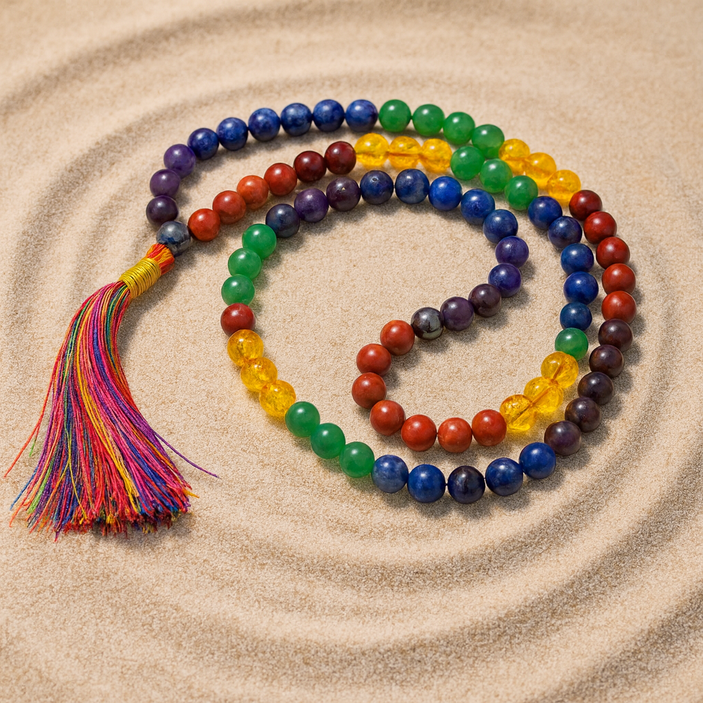 7 Seven Chakra Crystal Chanting Mala for Meditation (108 Beads)