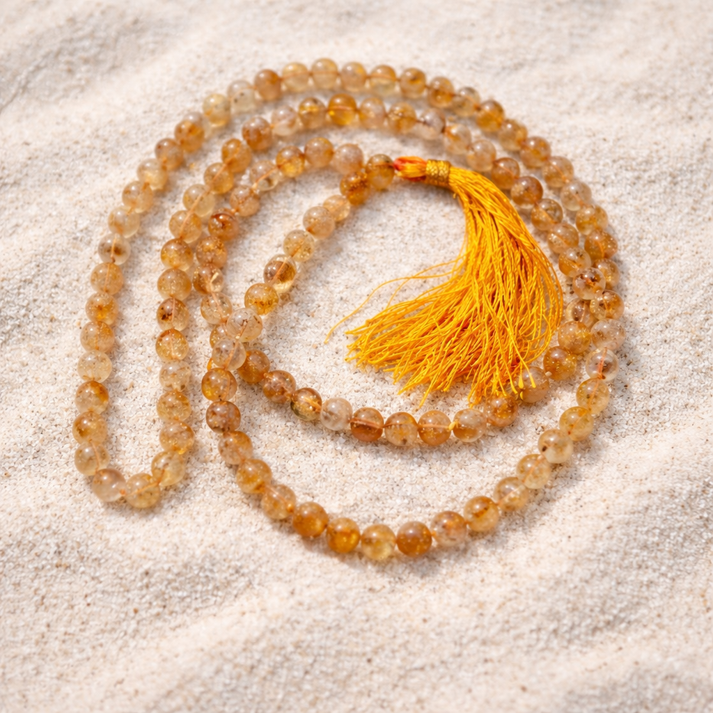 Citrine Crystal Chanting Mala for Meditation (108 Beads)