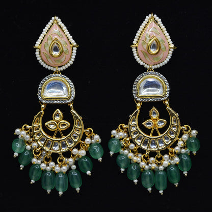 Kundan Polki Chandbali Meenakari Earrings