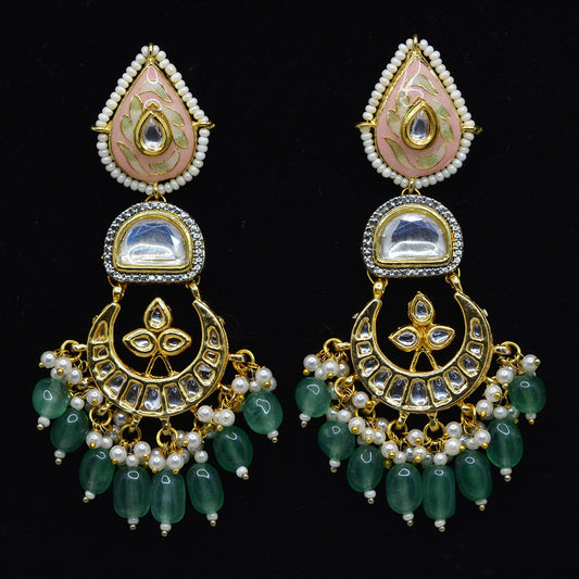 Kundan Polki Chandbali Meenakari Earrings