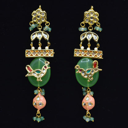 Peacock Kundan Green Drop Earrings
