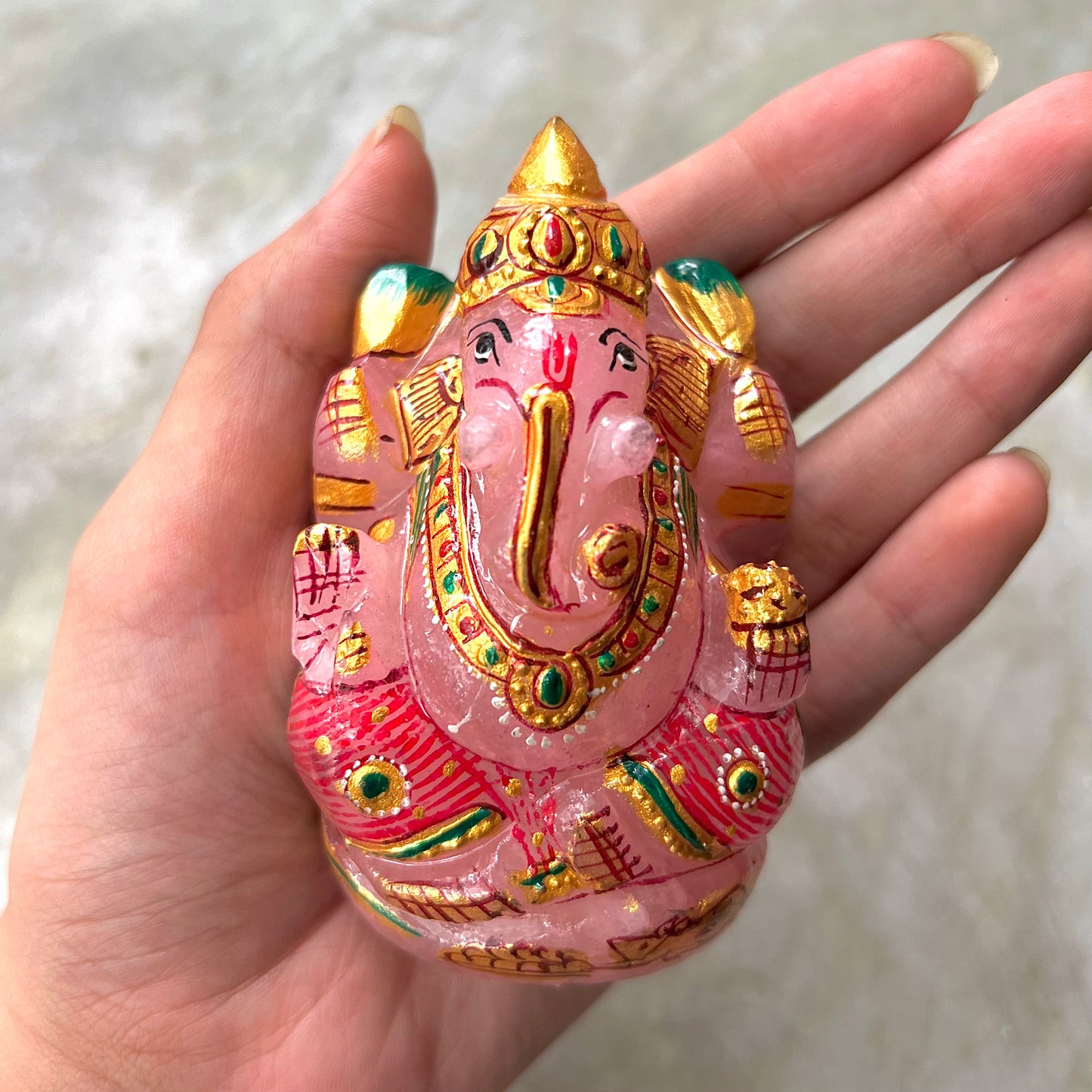 Rose Quartz Crystal Hand Painted Ganpati Pink for work desk and car
