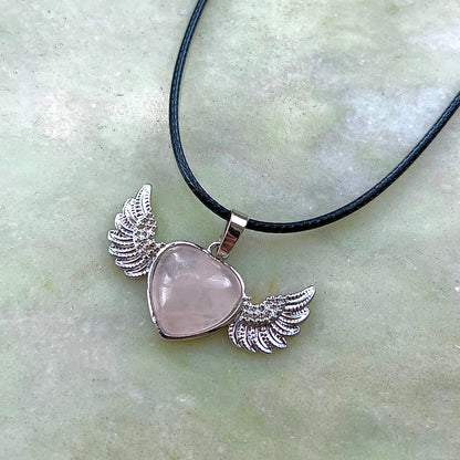 Pink Rose Quartz Crystal Heart Pendant Chain