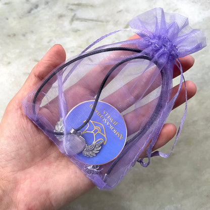 Pink Rose Quartz Crystal Heart Pendant Chain