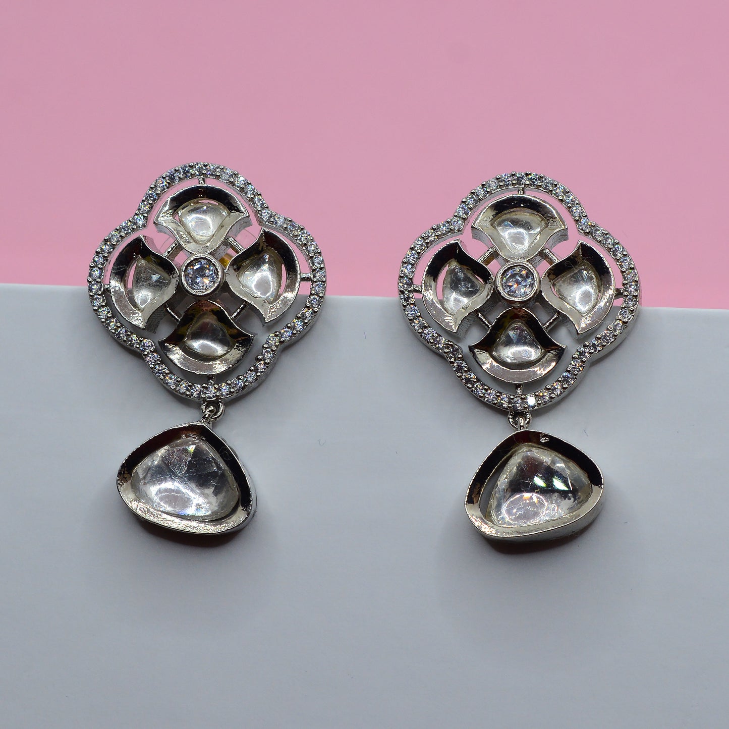 Sundari Kundan AD White Zircon Stone Earrings