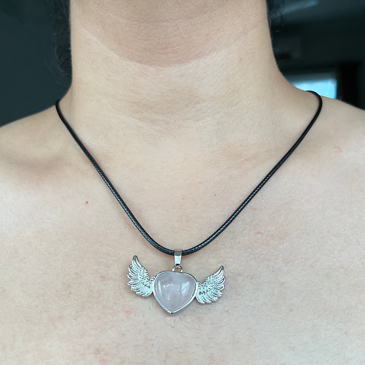 Pink Rose Quartz Crystal Heart Pendant Chain