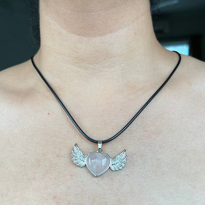 Pink Rose Quartz Crystal Heart Pendant Chain
