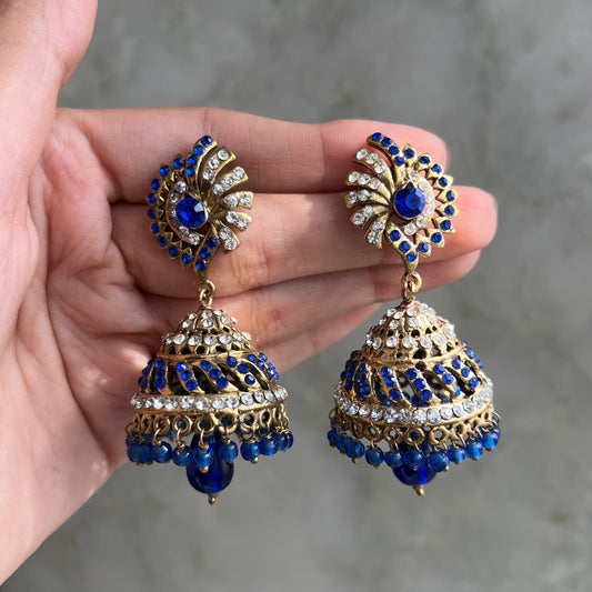 Raveena Tandon Deep Blue Brass Jhumkas