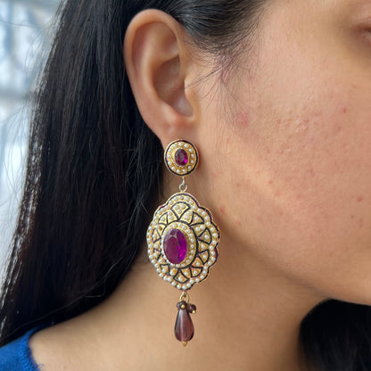 Lazeras Violet Gold Pearl Studded Earrings