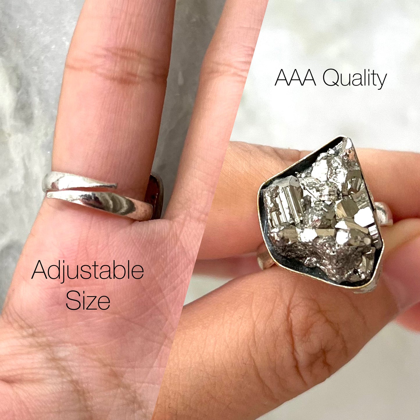 Natural Raw Pyrite Crystal Stone Ring