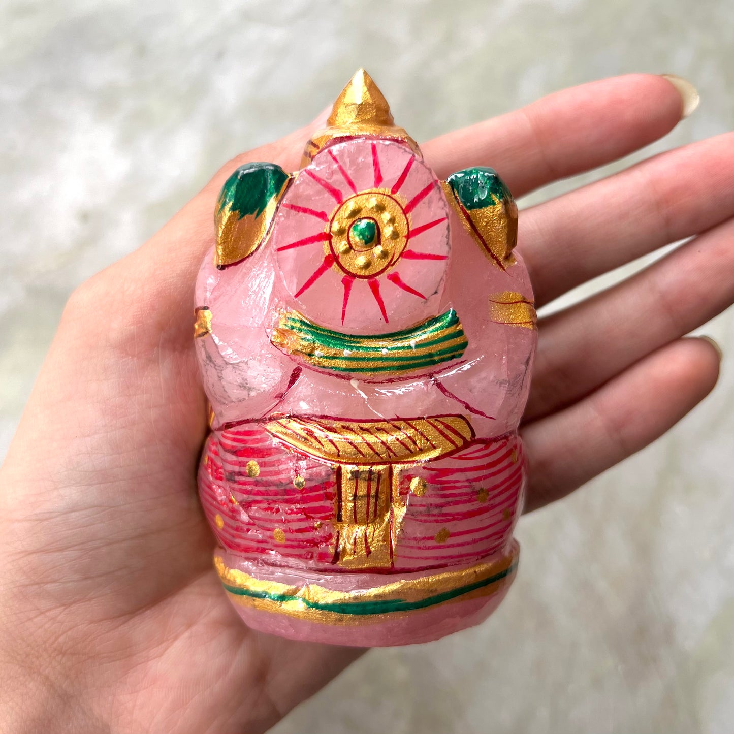Rose Quartz Crystal Hand Painted Ganpati Pink for work desk and car