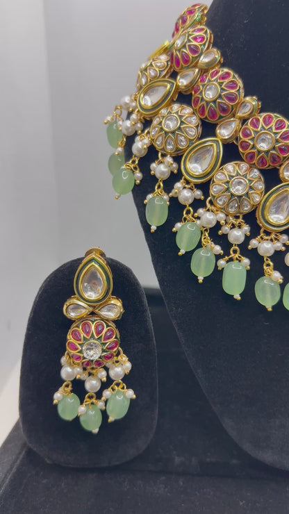 Rani Pink Magenta Green Kundan Set