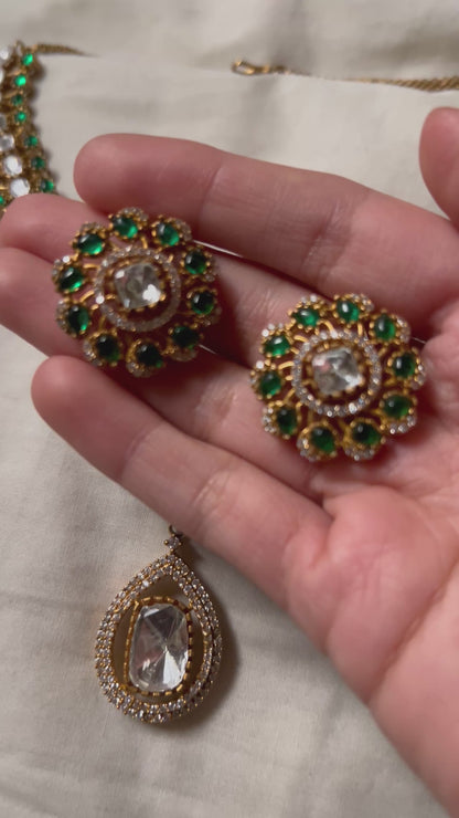 Green Moissanite Green Polki Set