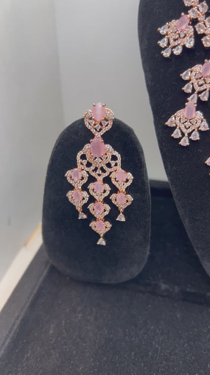 Rani Rose Gold White Zirconia Stone American Diamond Bridal Set