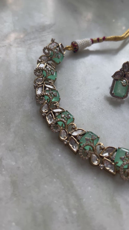 Blue Moissanite Polki Designer Set