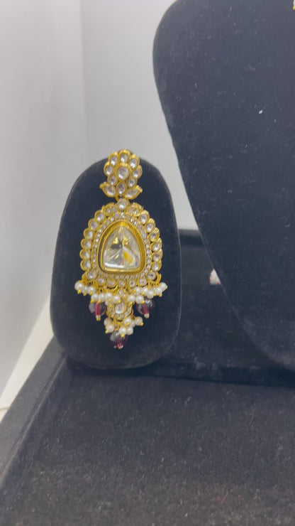 Red White Pearl Kundan Stone Choker Set