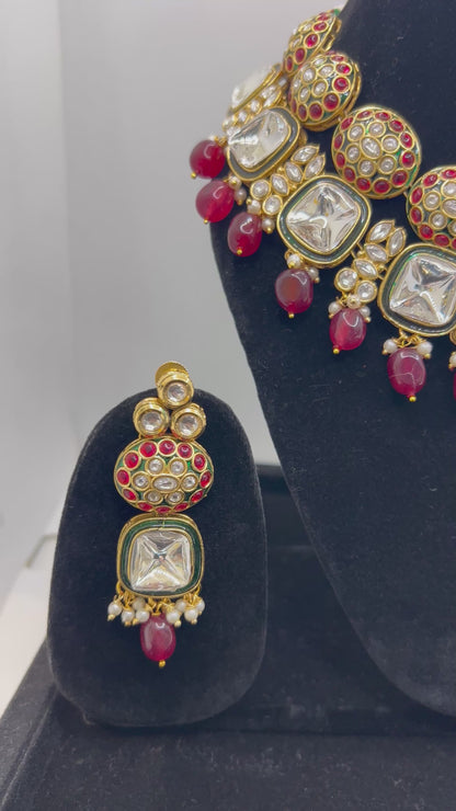 Red Moissanite Polki Kundan Stone Set