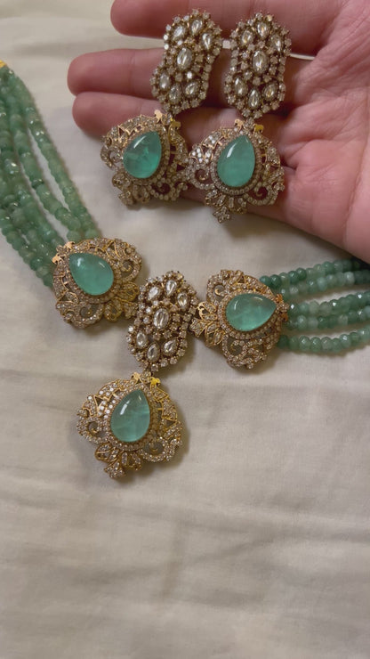 Musa Green Crystal Moissanite Polki Choker Set