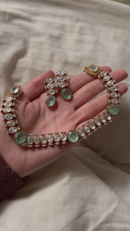 Lehra Blue Moissanite Polki Set