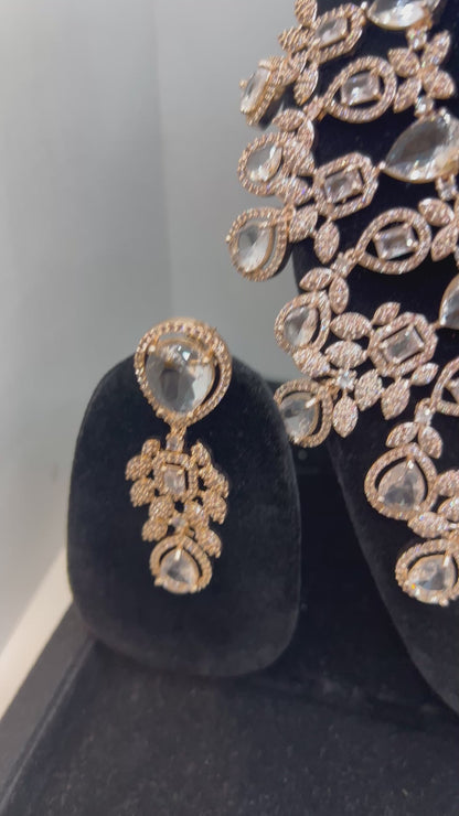 Rose Gold White Zirconia Stone American Diamond Bridal Set