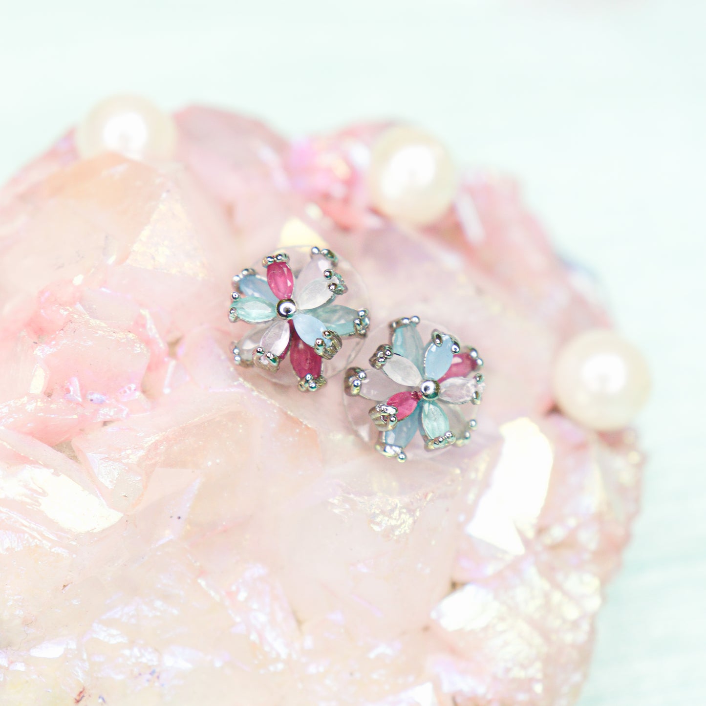 Flower Bouquet Silver Stud Top Earrings