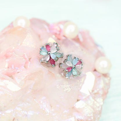 Flower Bouquet Silver Stud Top Earrings