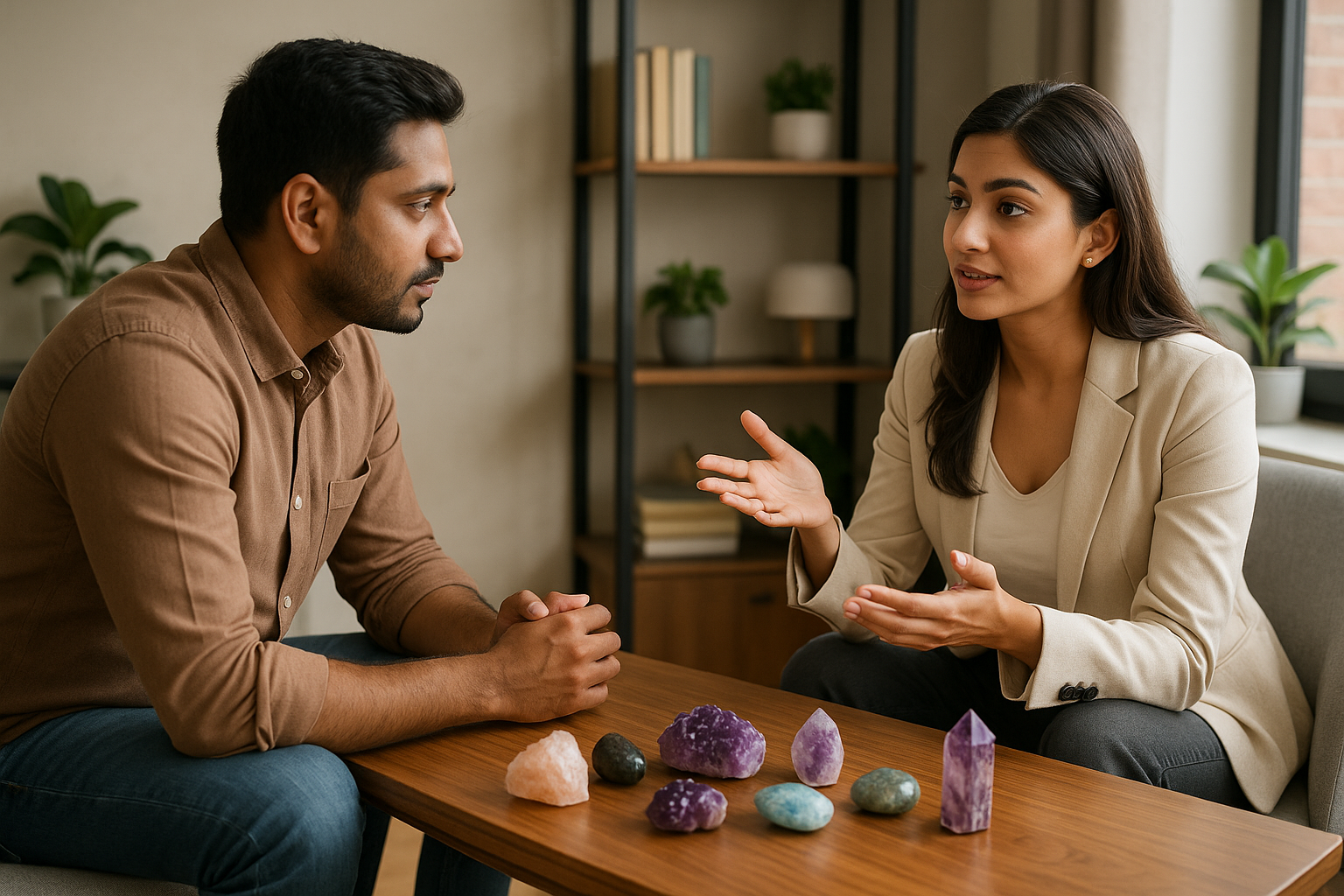 there should be crystals kept on the table