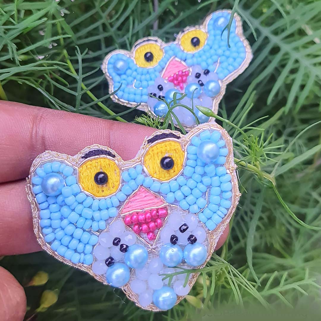 Pink Panther Cartoon Beaded Stud Earrings