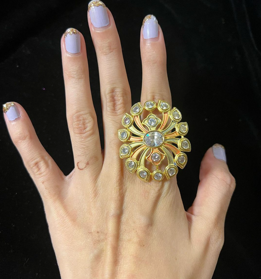 Kundan Statement Ring Adjustable Size