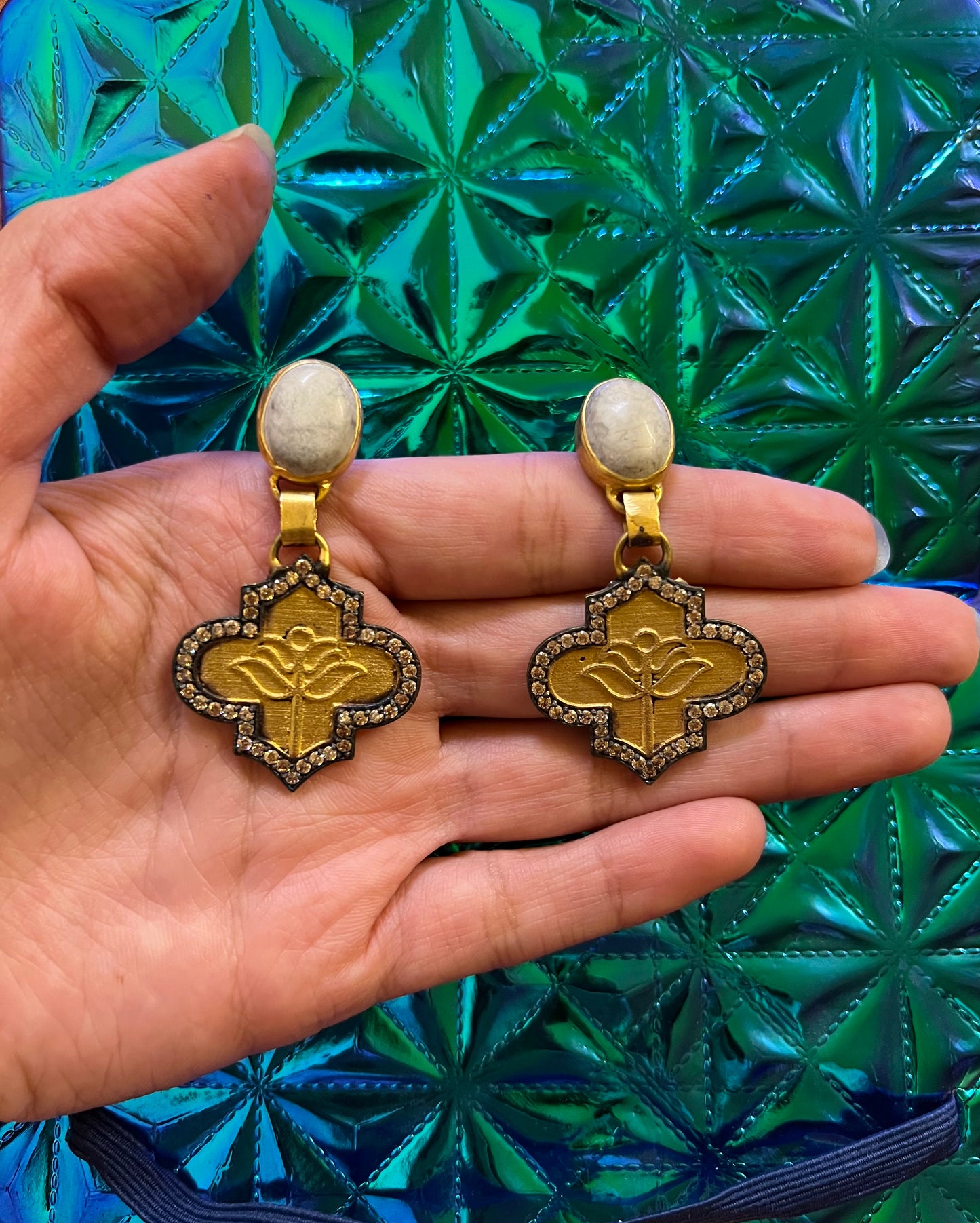 Antique Floral Trance Gold Plated Earrings