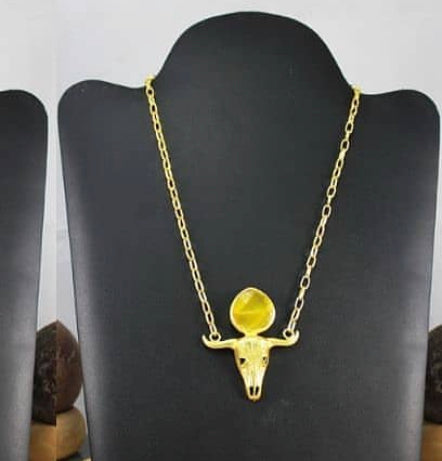 Bull Gold Plated Mens Necklace