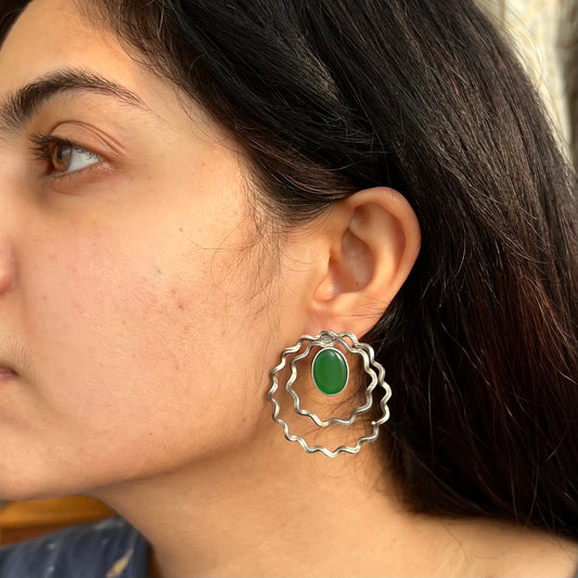 Green Twirl Silver Plated Studs