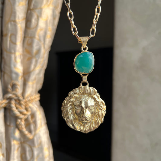 Lion Crystal Gold Plated Pendant Chain