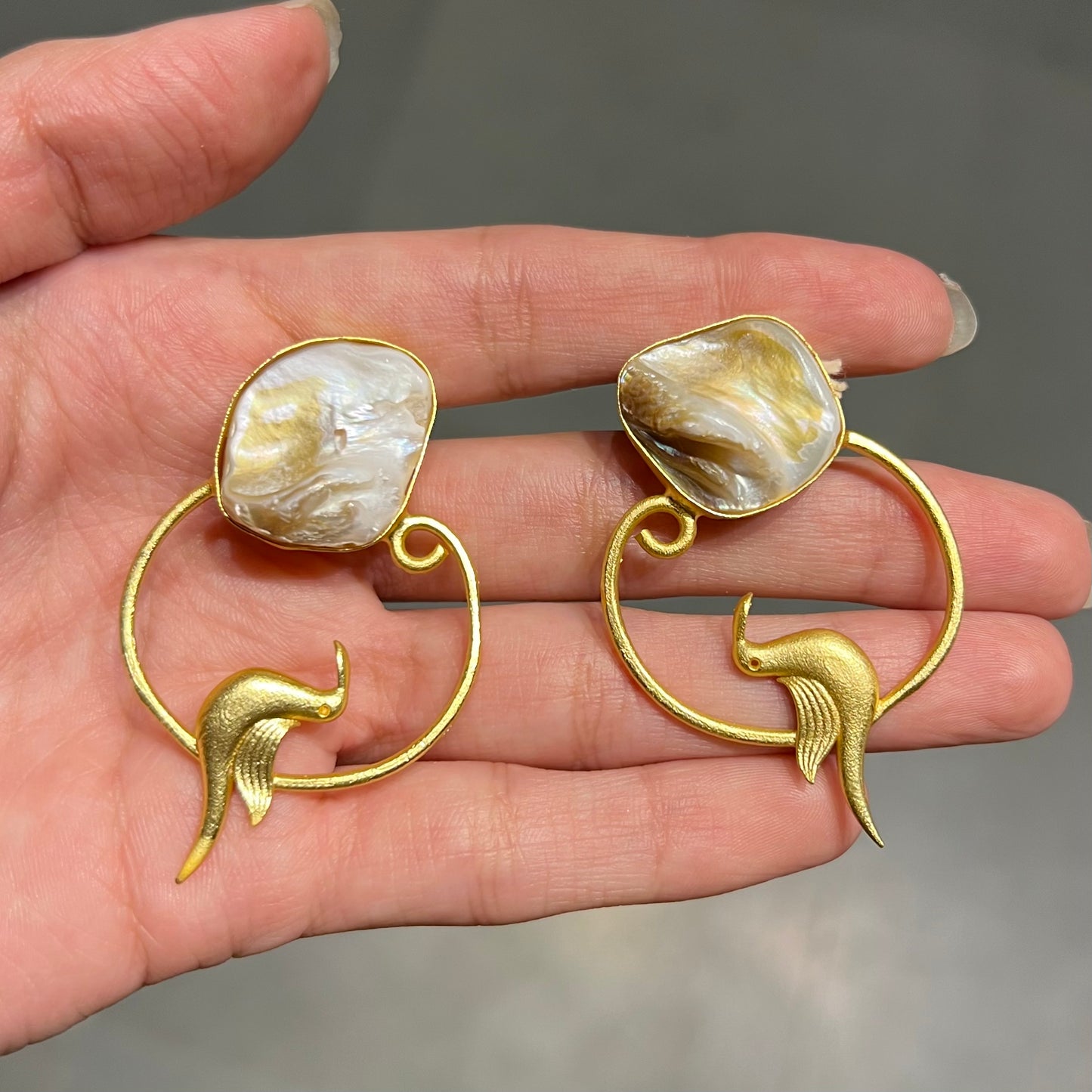 Gold Bird Mother of Pearl Earrings