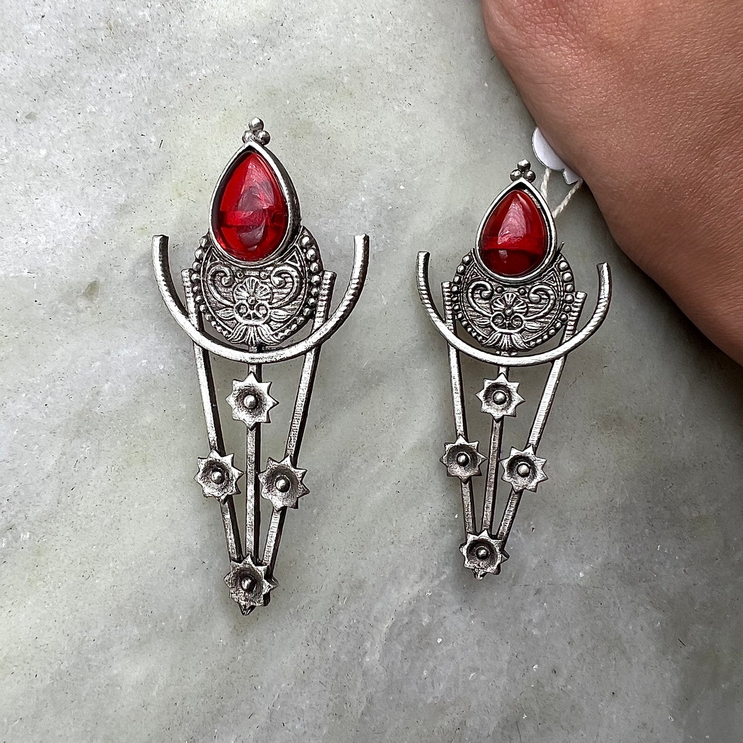 Lunar Clips Large Stud Earrings Red