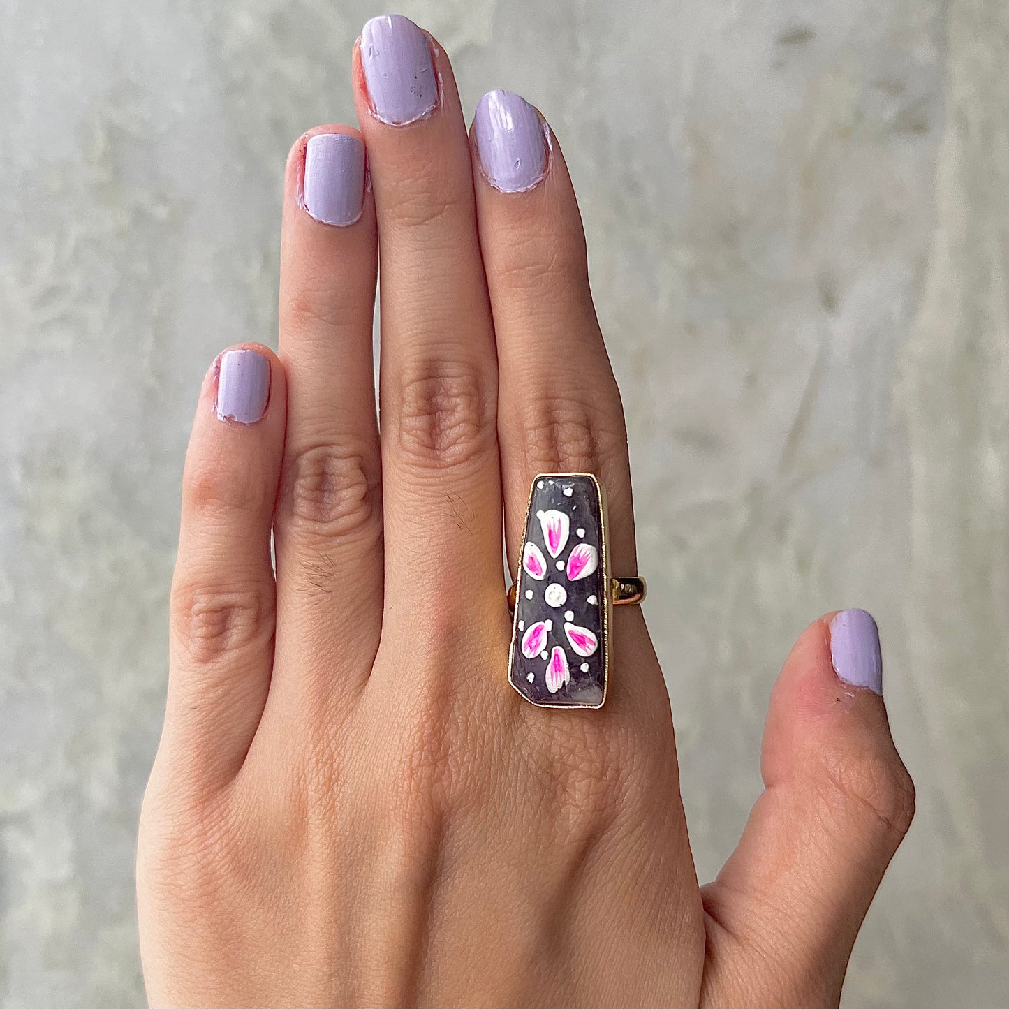 Amethyst Hand Painted Statement Ring