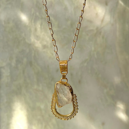 Clear Quartz Crystal Gold Plated Pendant Chain
