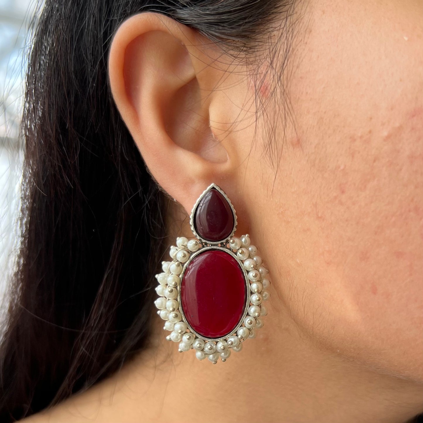 Mughal Wine Oversized Stud Earrings