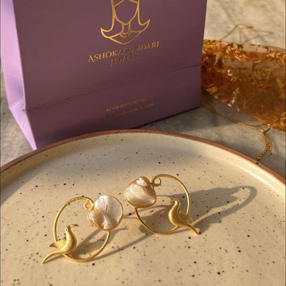Gold Bird Mother of Pearl Earrings