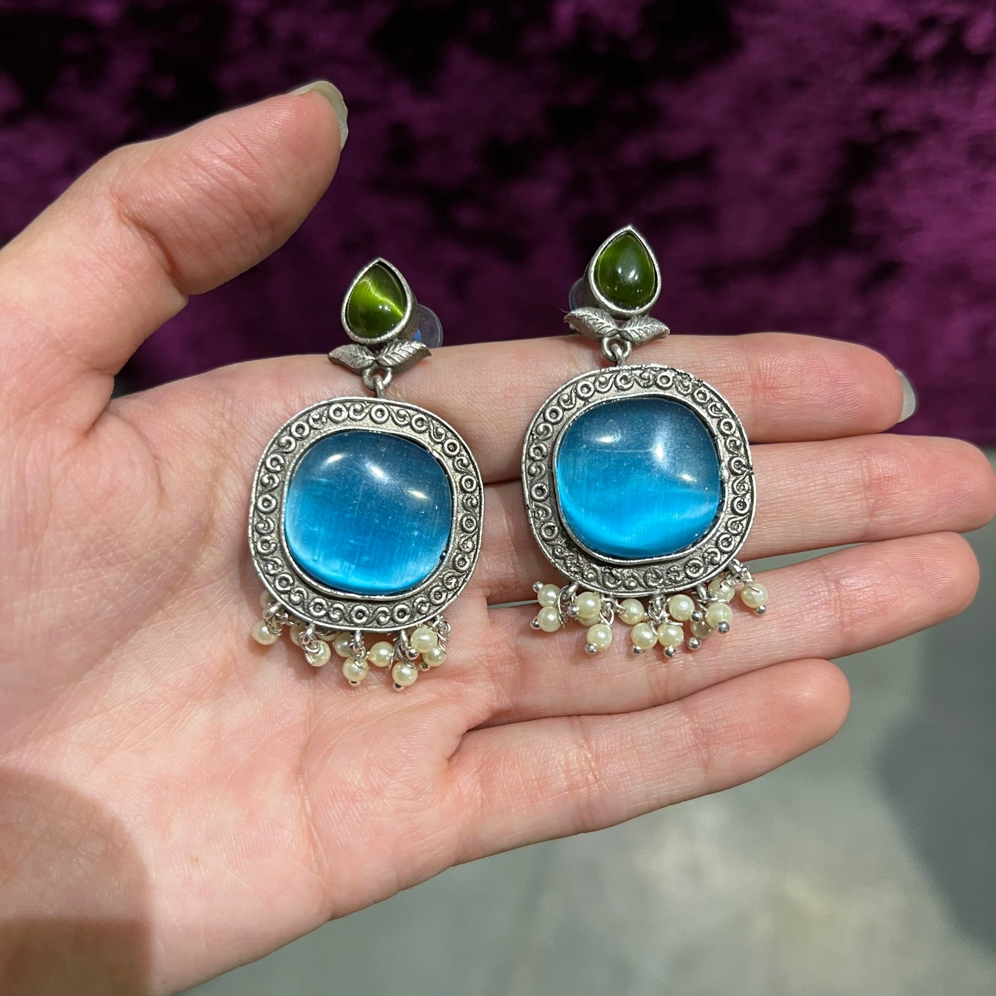 Ocean Blue Meera Festive Silver Plated Earrings
