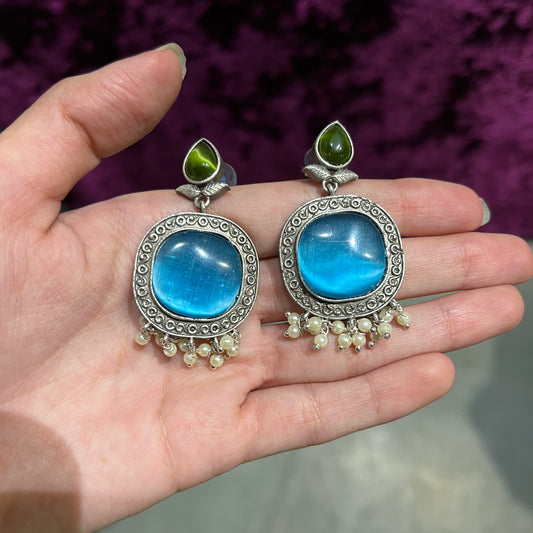 Ocean Blue Meera Festive Silver Plated Earrings