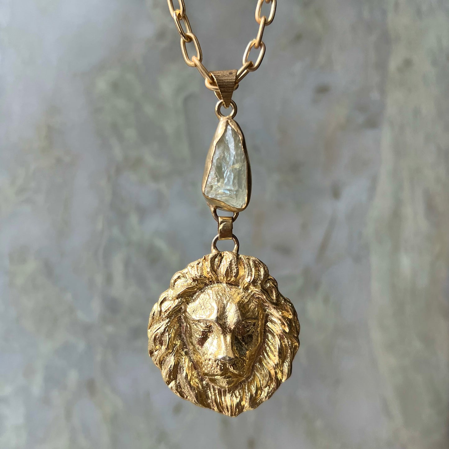 Lion Head Gold Plated Statement Pendant Chain