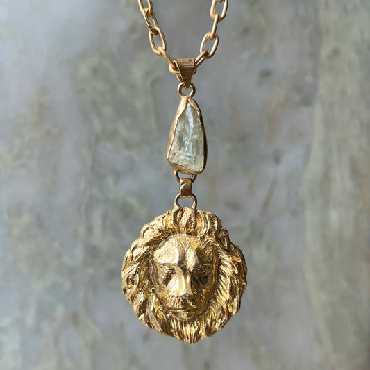 Lion Head Gold Plated Statement Pendant Chain